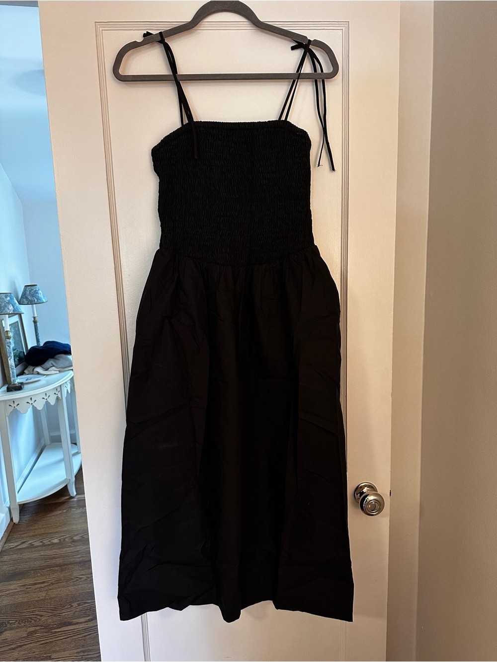 Astr Black Smocked Midi Dress with Tie Straps